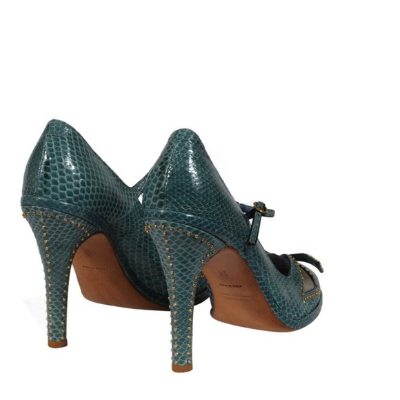Marc Jacobs Womens Strappy Buckle Pumps US 9 EU 39 Green Python Leather Studded - Picture 7 of 11